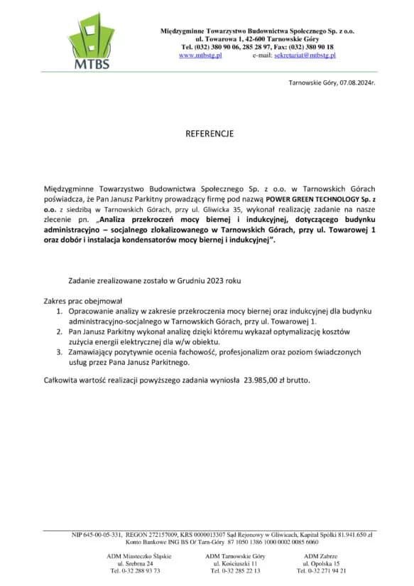 Referencja klienta PGT - dokument 6