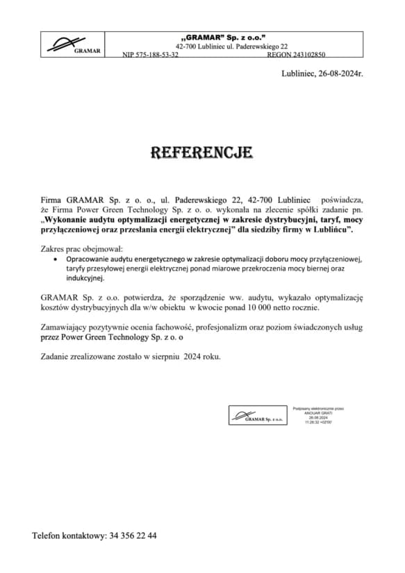 Referencja klienta PGT - dokument 7