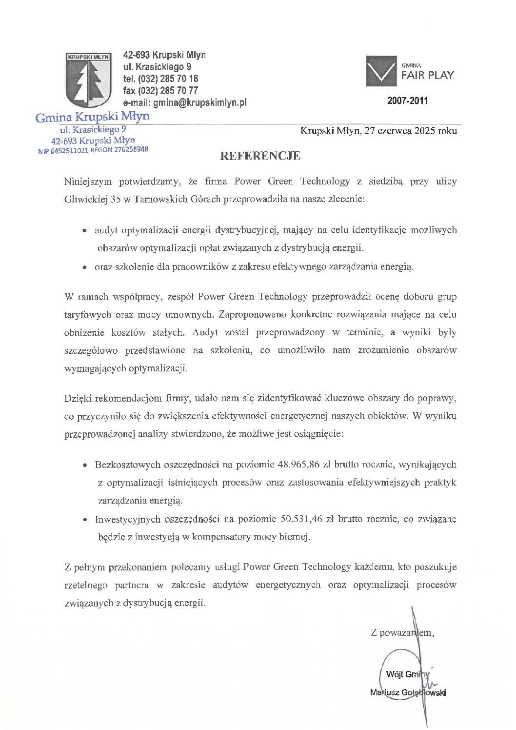 Referencja klienta PGT - dokument 10